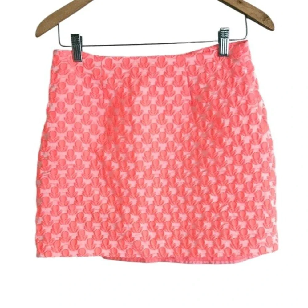Milly Textured Cloque Floral Mini Skirt Bright Pink Lined Side Zip Size 4